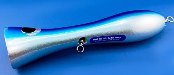 Поппер GT50 Blue 120g 220mm из канадского кедра с мощной арматурой для морской рыбалки — изображение 3