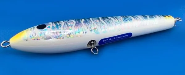 Поппер Слайдер FL15 BSm 90g 200mm из канадского кедра с мощной арматурой для морской рыбалки
