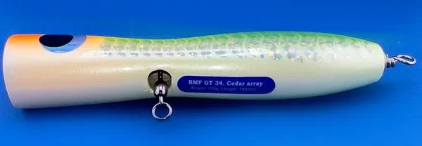 Поппер GT34 YO 100g 180mm из канадского кедра с мощной арматурой для морской рыбалки — изображение 3