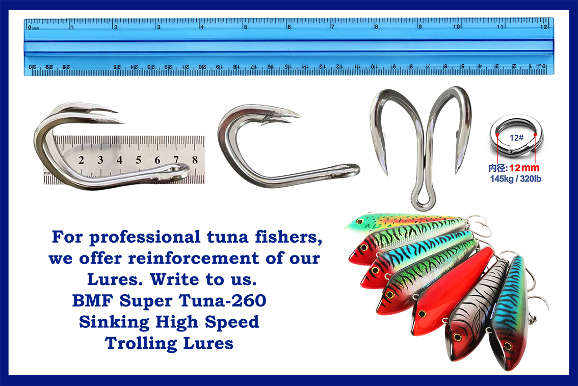 BMF Super Tuna 260 — Тонущие, высокоскоростные плуги для троллинга. Размер 26 см / 10,24 дюйма, вес 420 г / 14,8 унции, крючок BKK Lone Diabolo 13/0, 220lb. — изображение 10